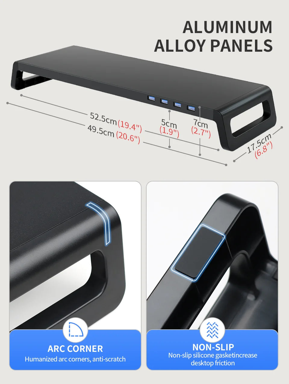 Computer Monitor Stand Riser With 4 USB3.0 Ports ABS Legs Support Data Transfer Desktop Screen Holder With Keyboard Storage