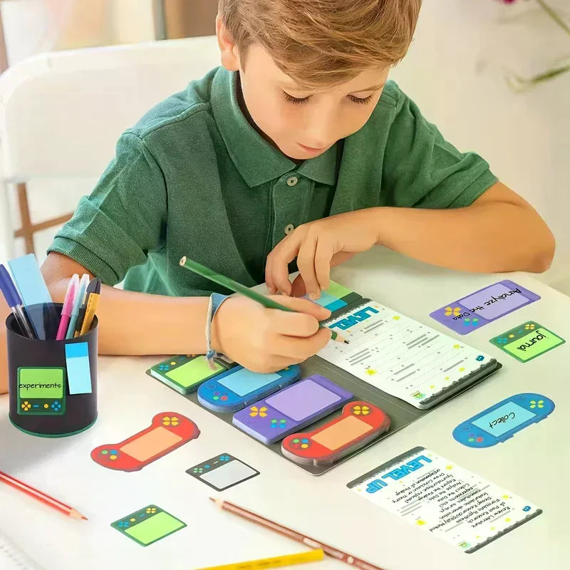 Game Console-themed Notepad Set With Rich And Unique Designs, Self-adhesive Sticky Notes, And Reusable Memo Pads.