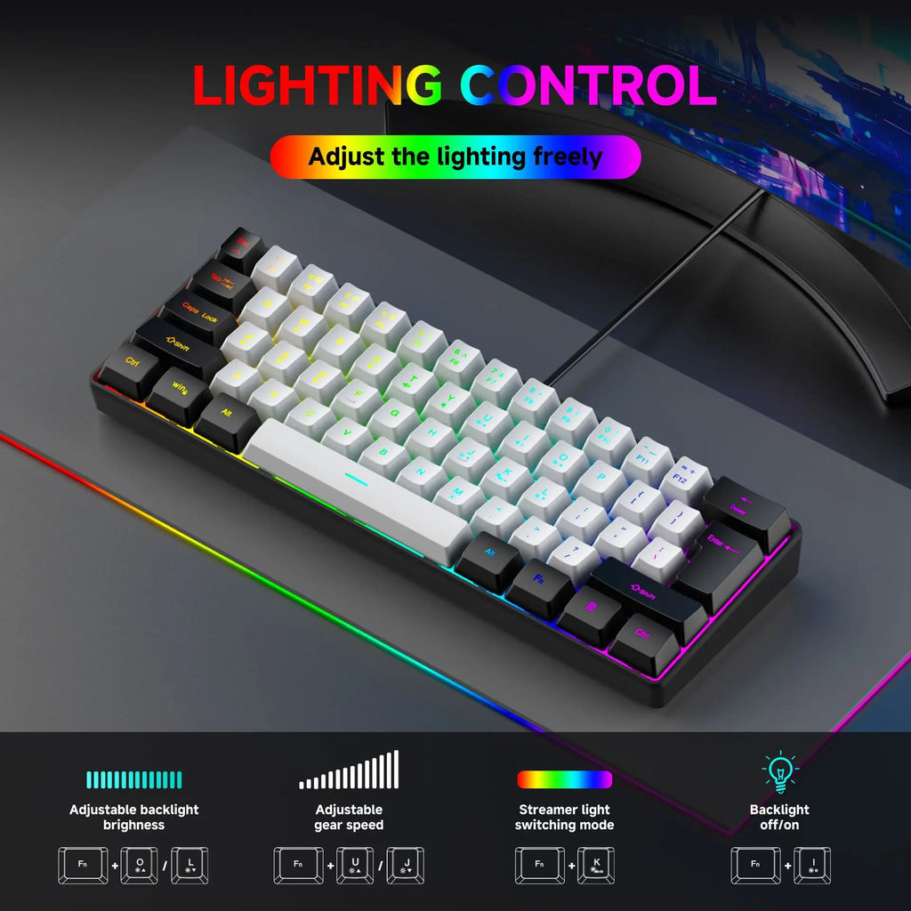 Teclado 61 key RGB Gamer keyboards 60% keyboard teclado para computadora ergonomic tastiera black white mini klavye toetsenbord