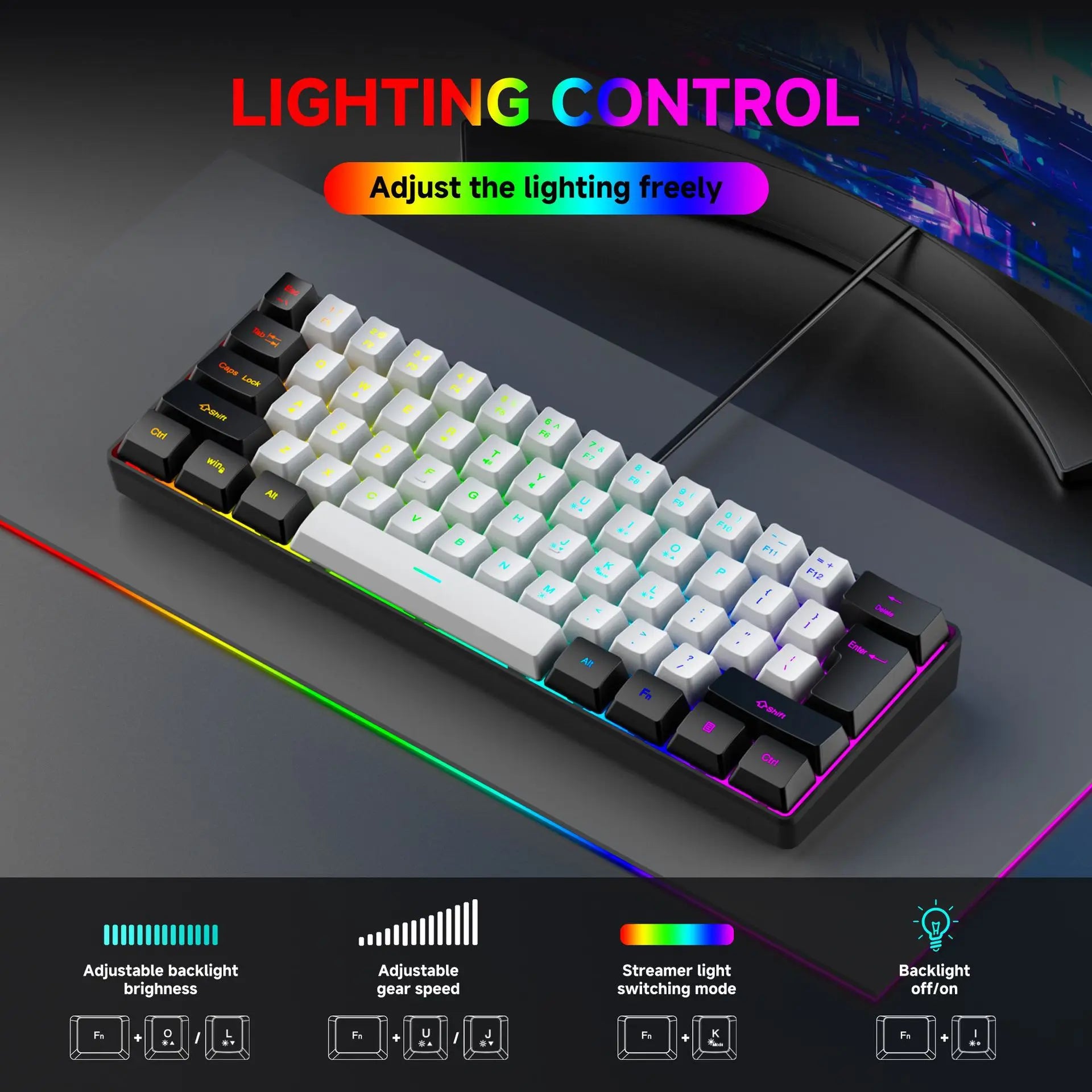 Teclado 61 key RGB Gamer keyboards 60% keyboard teclado para computadora ergonomic tastiera black white mini klavye toetsenbord