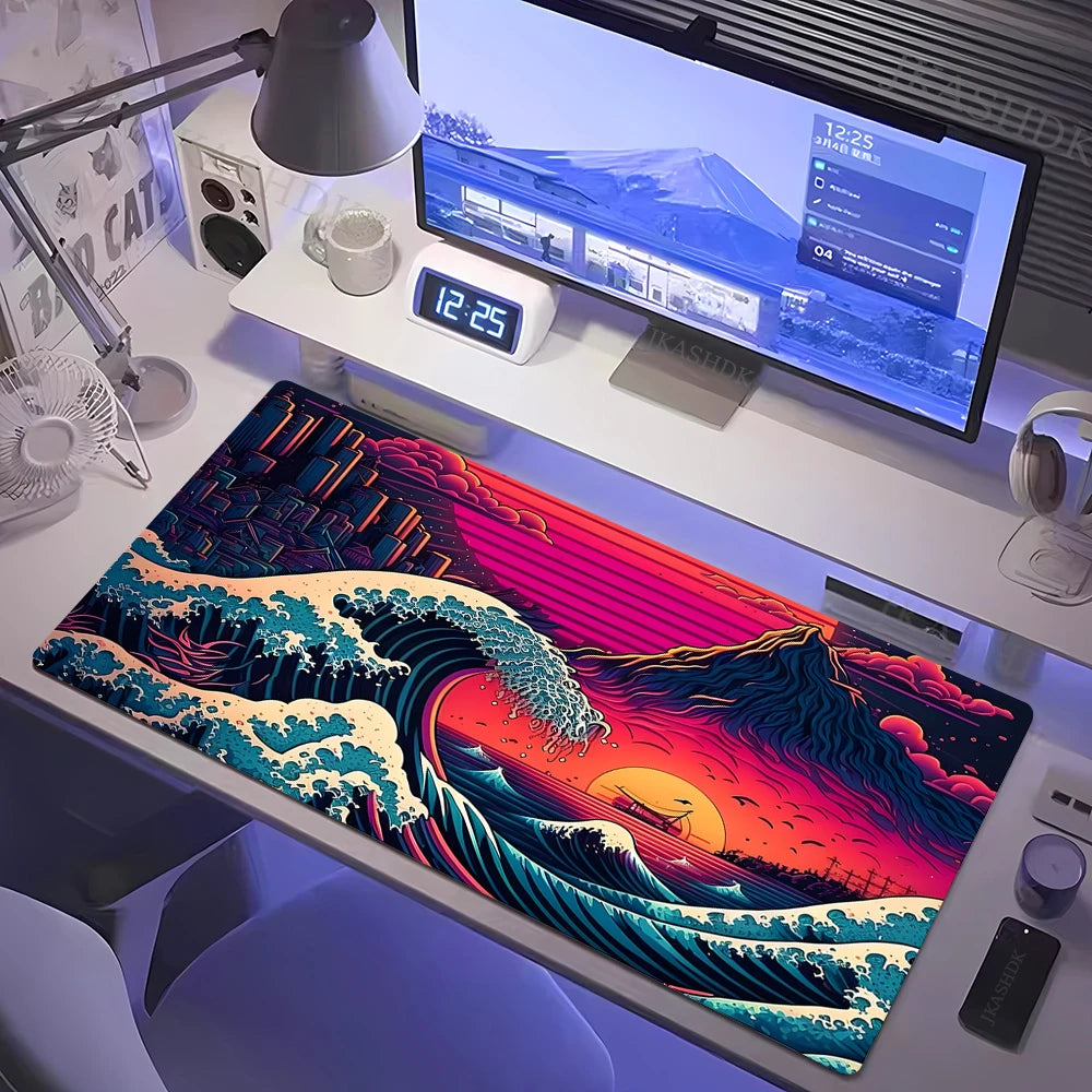 Large Mousepad Japan Great Wave Mousepads Keyboard Mat Deskpad Pc Game Desk Mats Company Mouse Pad Minimalist White Mouse Mats