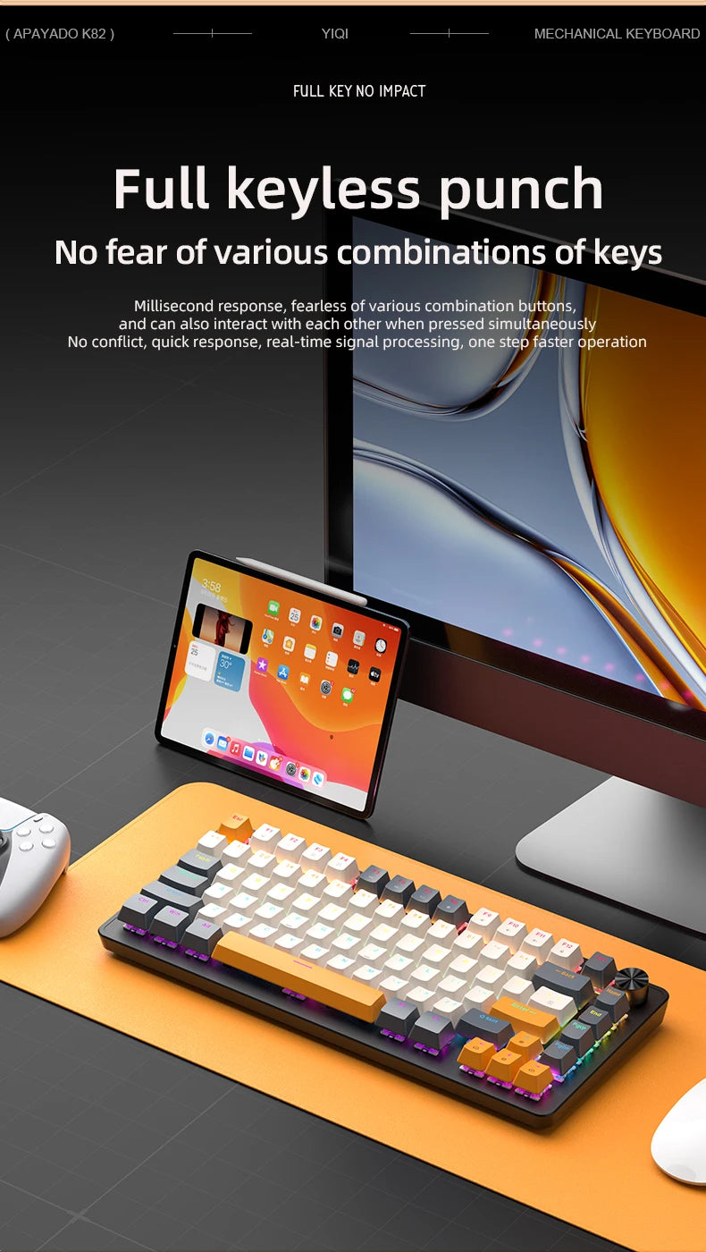 75% Mechanical Keyboard Wired with Media Knob, APAYADO Black Gaming Keyboard,Hot-Swap,ABS Cap Transparent Character Backlighting