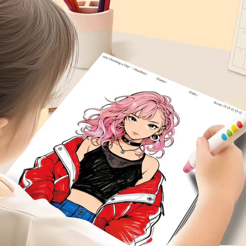 K-Pop Coloring Book for Girl Cute Idol Characters & Fashion Outfits |   Fun Coloring Activity for K-Pop Fans & Teens