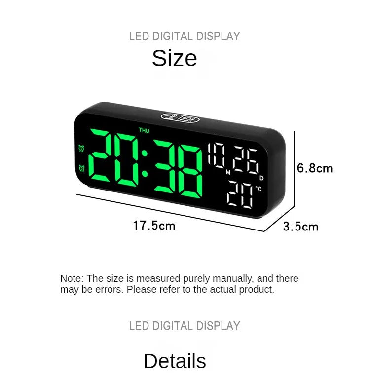 Digital Alarm Clock Temperature and Date Week Display Night Mode Table Clock Voice Control 12/24H Electronic LED Alarm Clocks