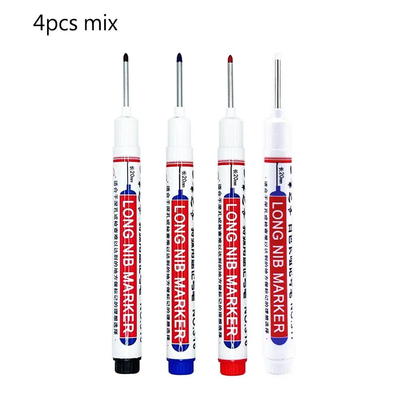 4/12 Pcs Waterproof Long Head Markers Deep Hole Marker Pen for Metal Carpenter Red/Black/Blue/Green Ink Woodworking Tools Marker