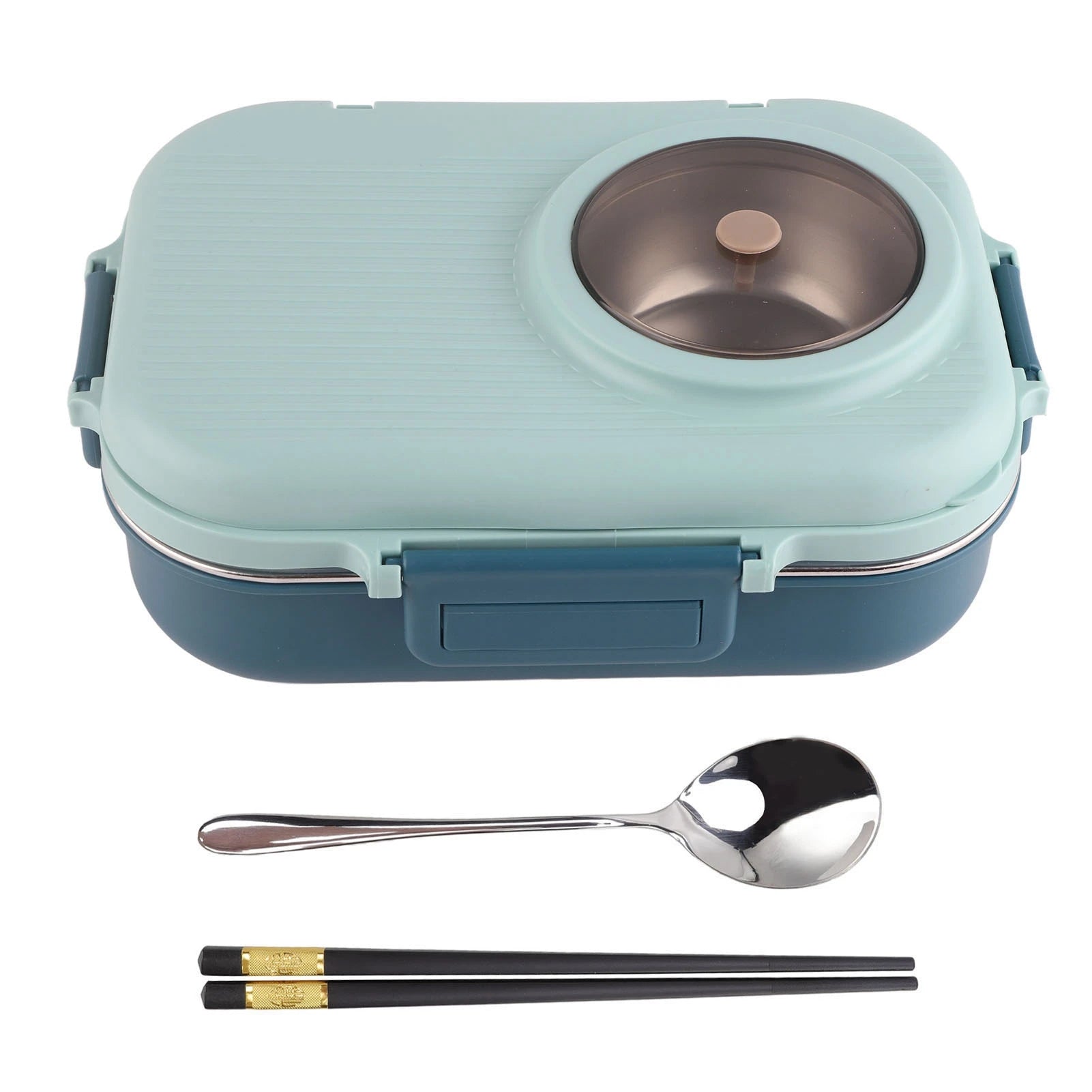 Lunch Box Thermal Lunch Box 1100ml Double Layer 3 Grid Design 304 Stainless Steel  Box with Chopsticks Spoon Soup Bowl