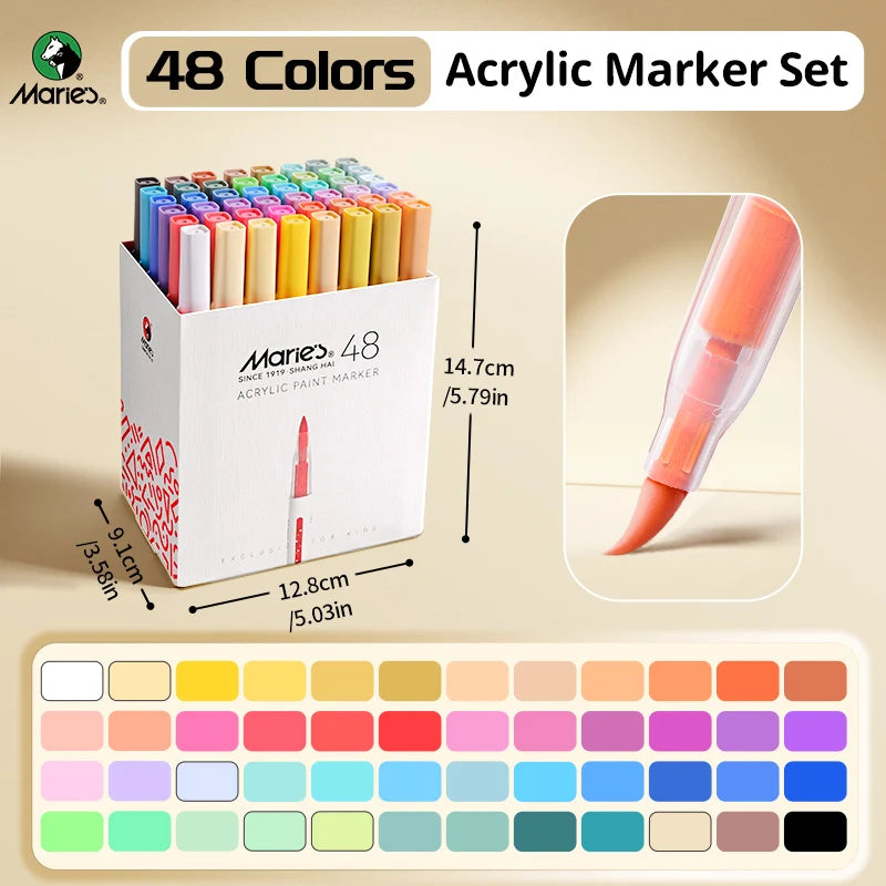 Marie's 24/36/48/60 Colors Acrylic Marker Set for Wood,Canvas,Stone,Rock Painting,Glass,Ceramic Surfaces,DIY Crafts for Adults