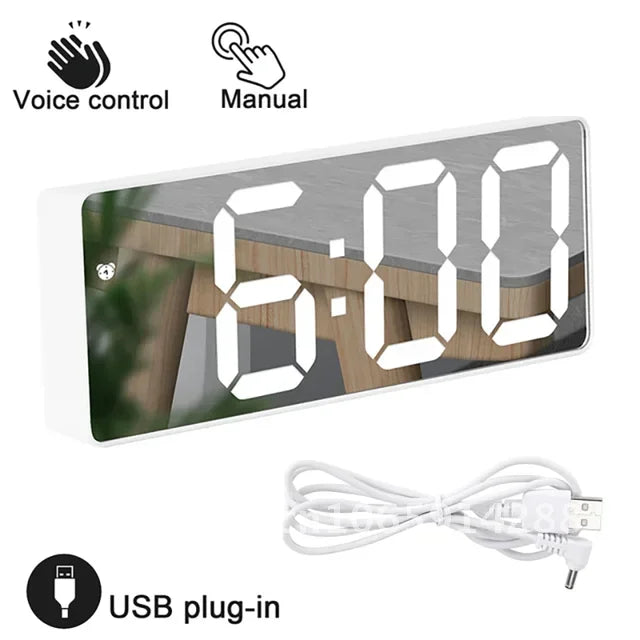 LED Screen Digital USB Wake Up FM Radio Time Projector Clock Week Display Decor with Humidity Table Home Temperature Date Clock