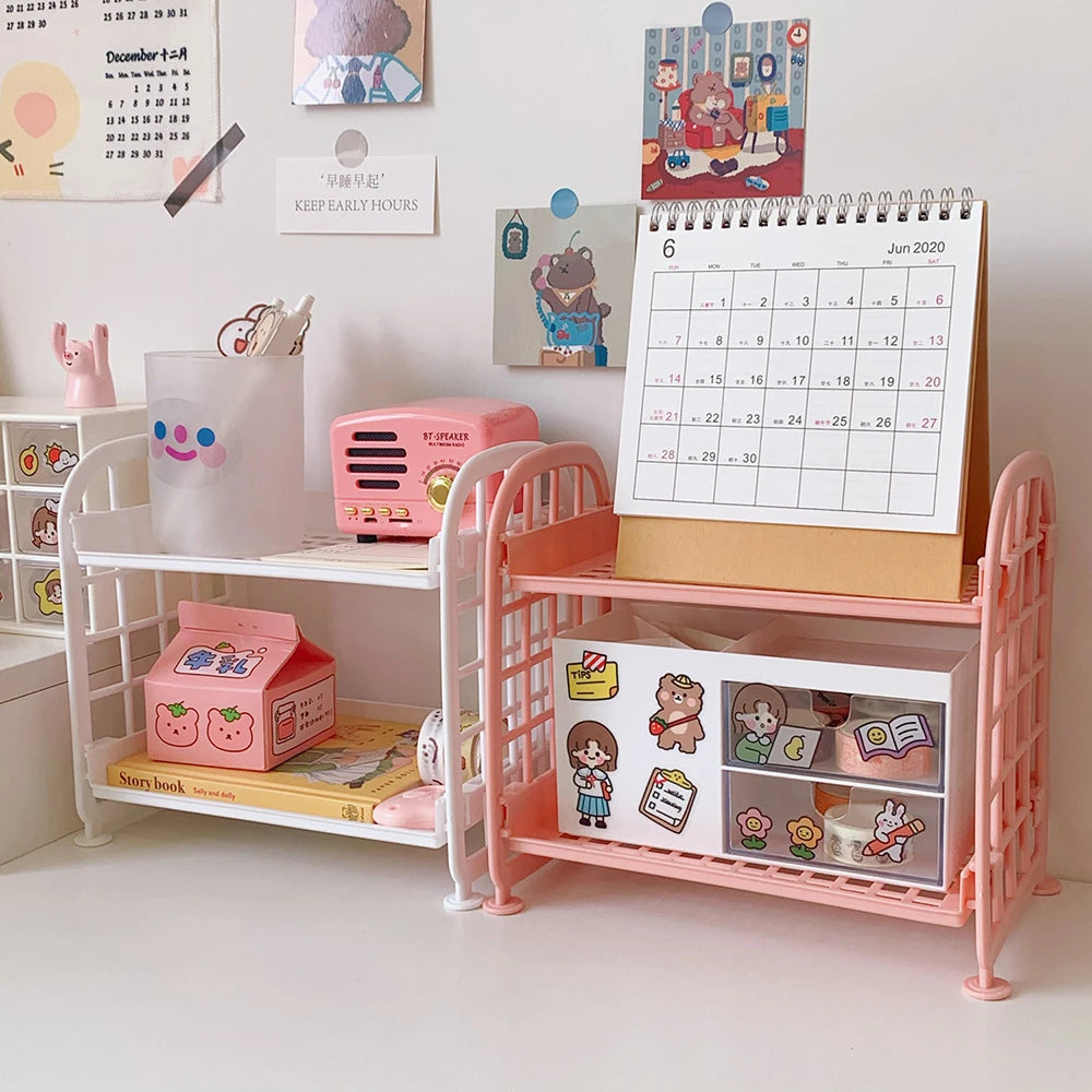 Desktop Stationery Rack Storage Holder Multi-Functional Plastic Shelf Makeup Organizer Office Dormitory Desk Organizer Shelf