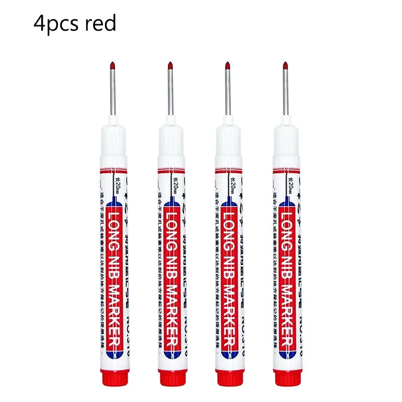4/12 Pcs Waterproof Long Head Markers Deep Hole Marker Pen for Metal Carpenter Red/Black/Blue/Green Ink Woodworking Tools Marker