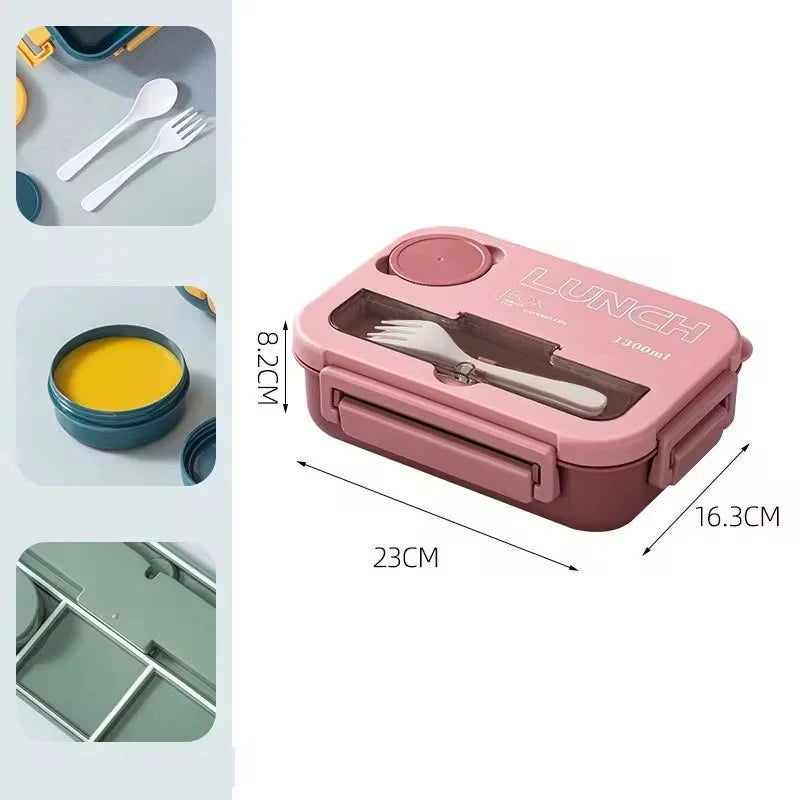 Compartment 1300ML Portable Lunch Box Kids Students Office Bento Box With Fork and Spoon Microwave Food Storage Container