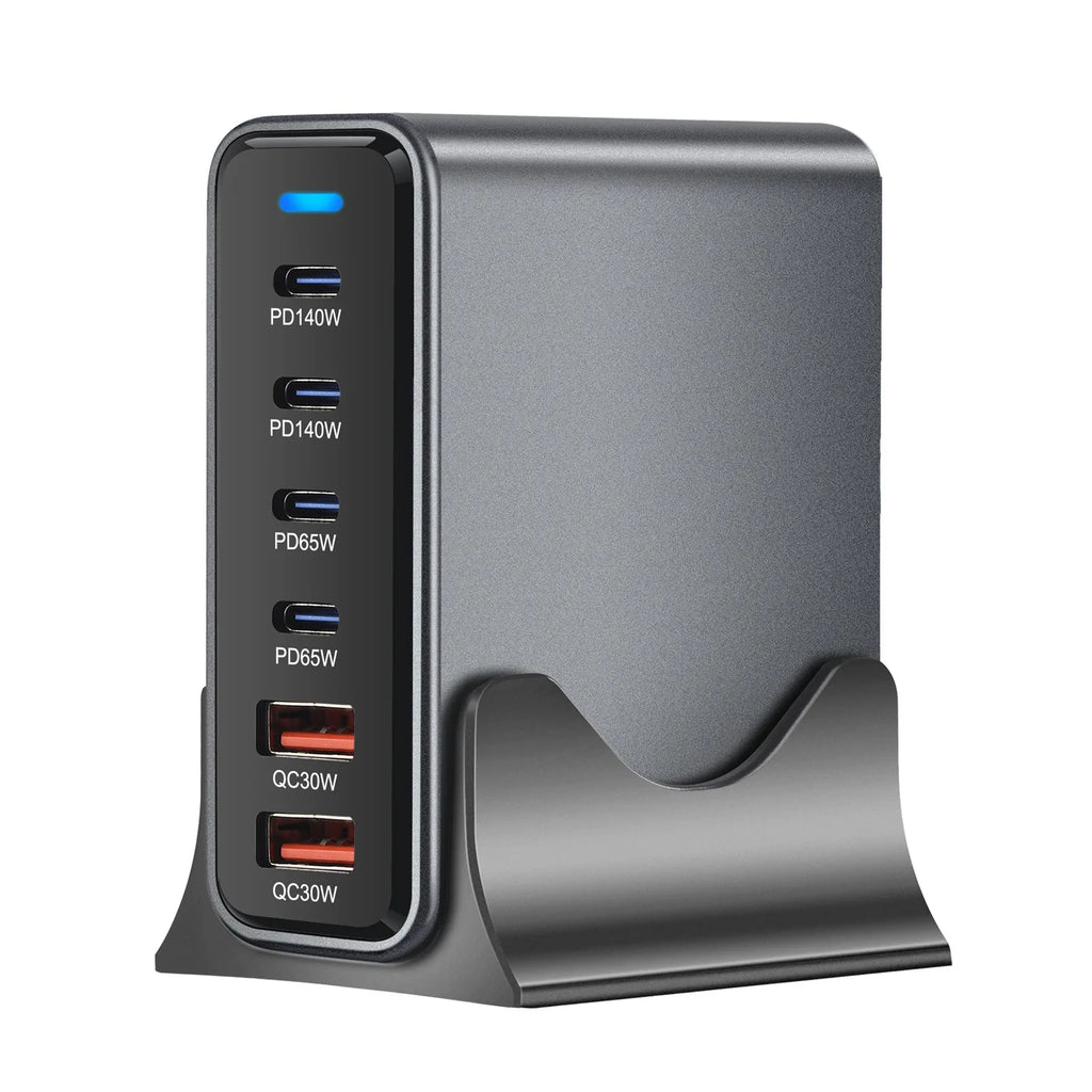 470W 6-Port GaN Desktop Charger - 4C2A USB-C PD Fast Charge for Phones, Tablets & Laptops