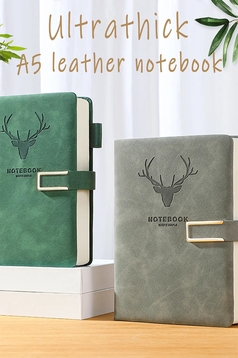 200pages A5 Leather Notebook with Leather Notebook Cover, Personalized Soft Cover and Bookmark, Perfect for Business, Meeting