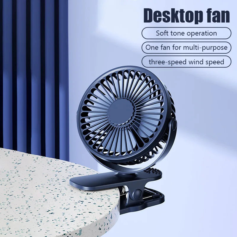 USB Powered Table Fan Clip-on Type Portable Mini Desk Fan 360 Degree Rotation Adjustable Clip-on Fan For Student Dormitory Offic