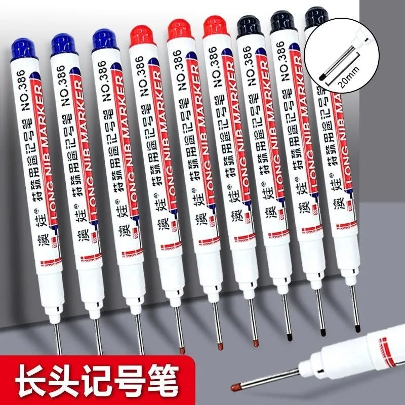 4/12 Pcs Waterproof Long Head Markers Deep Hole Marker Pen for Metal Carpenter Red/Black/Blue/Green Ink Woodworking Tools Marker