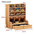 Wooden Desk Organiser DIY Desktop Tidy Pen Holder Large Capacity Stationery Storage Box with Drawer for Home Office and School
