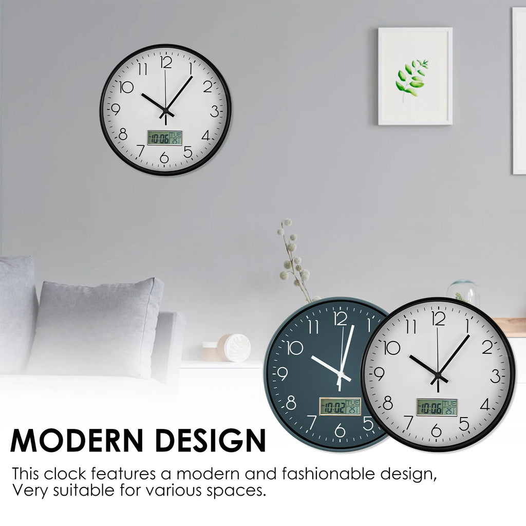 11.6 Inch Round Wall Clocks Battery Operated Wall Clock with Perpetual Calendar and F° Temperature Display for Home Decor