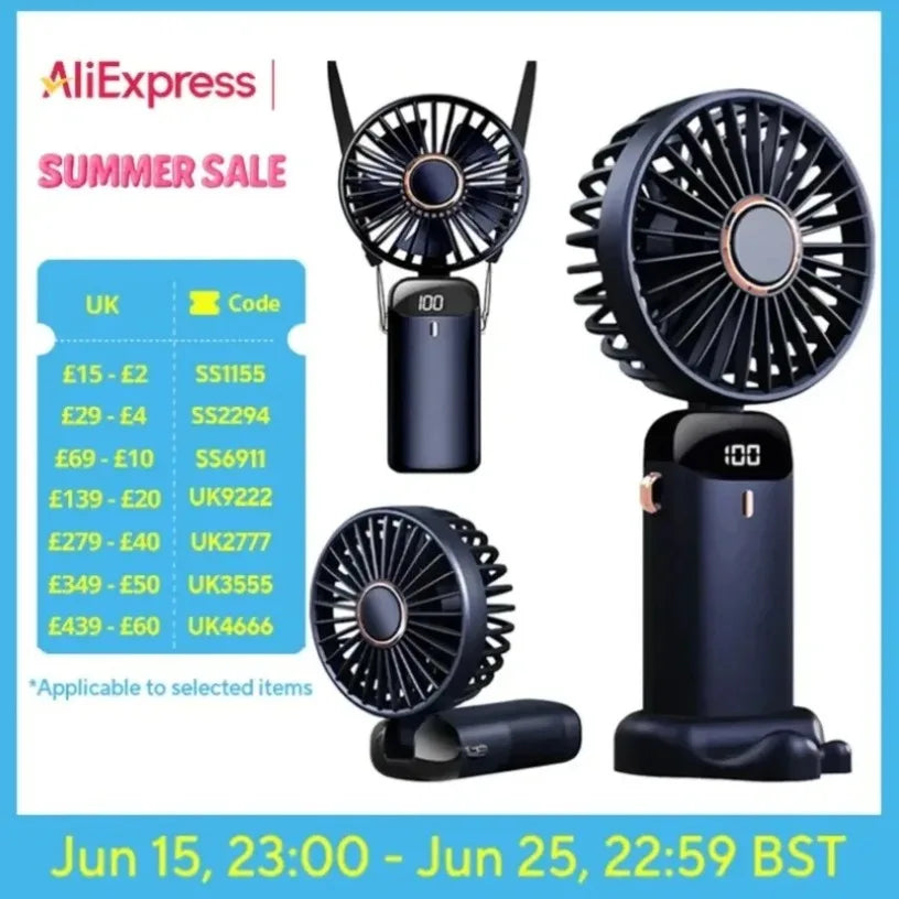 5 Speed with USB Rechargeable Battery Desk Outdoor Neck Hanging Fan ﻿Foldable Handheld Portable Fan Mini Foldable HandFan