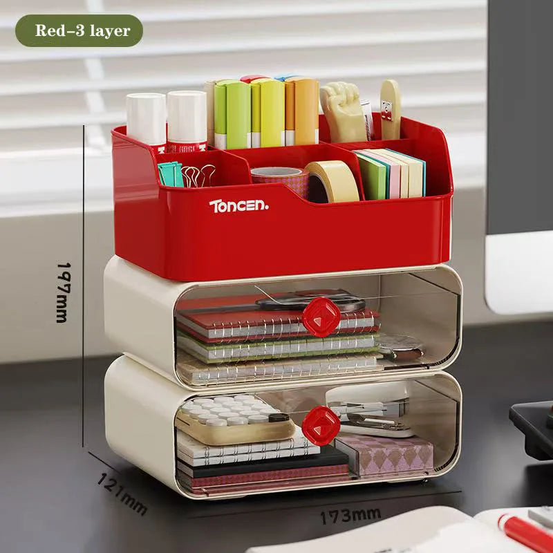 3 Layers Desk Organizer With Drawers Multifunctional Office Accessories Storage Box Stationery Desktop School Supplies
