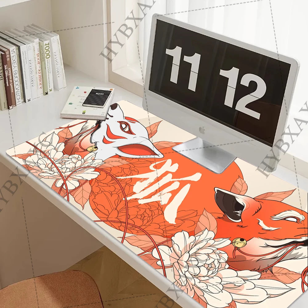 Pastel Art Mousepad Gaming Accessories Office Gamer Keyboard Cute Animal Desk Mat Non-Slip Laptop Large Custom Pink Fox Mousepad