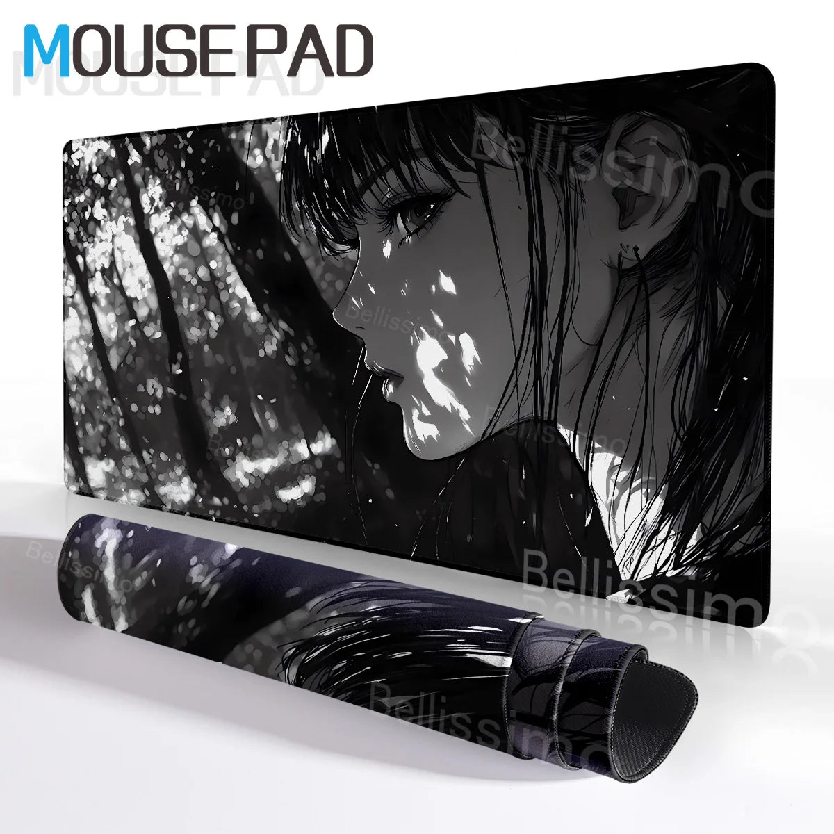 New Black and White Anime Girl Mousepad Large Mouse Pad Office Keyboard Edge Locking Desk Mat PC Gamer Accessories Non-slip Mat