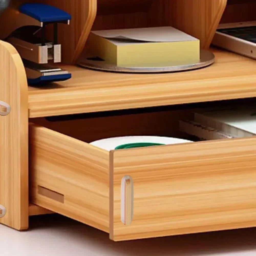 Wooden Desk Organiser DIY Desktop Tidy Pen Holder Large Capacity Stationery Storage Box with Drawer for Home Office and School