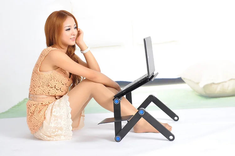Adjustable Laptop Desk Stand Cooler Fan Portable Ergonomic Lapdesk for Bed Sofa PC Notebook Table Desk with Mouse Pad Aluminum