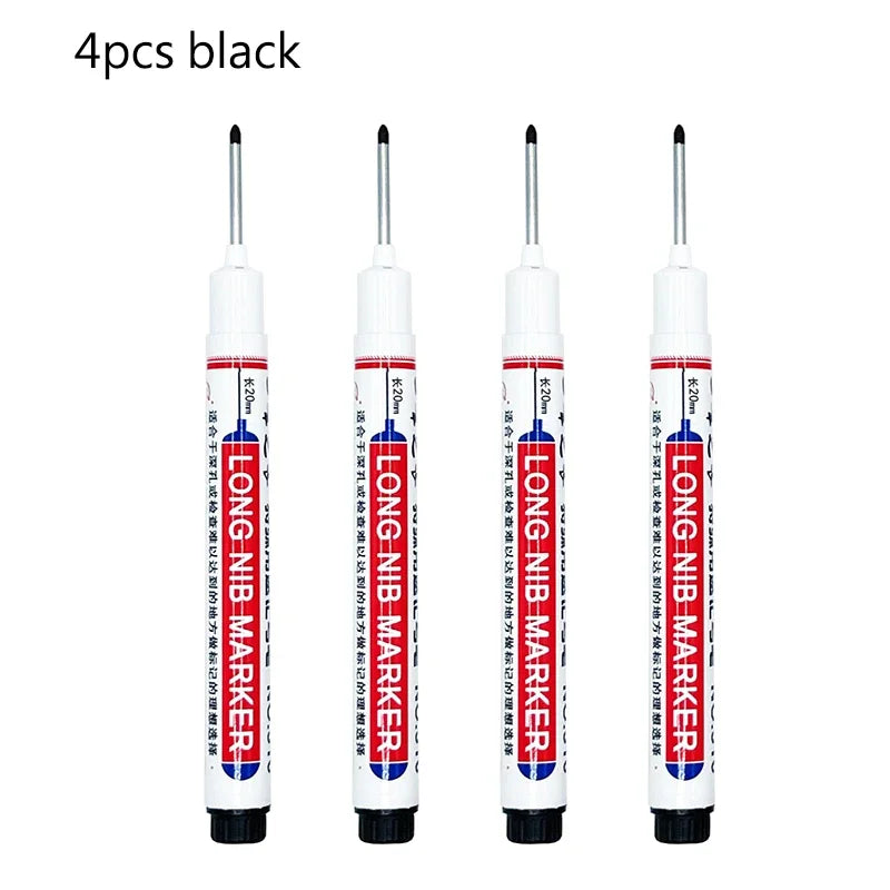 4/12 Pcs Waterproof Long Head Markers Deep Hole Marker Pen for Metal Carpenter Red/Black/Blue/Green Ink Woodworking Tools Marker
