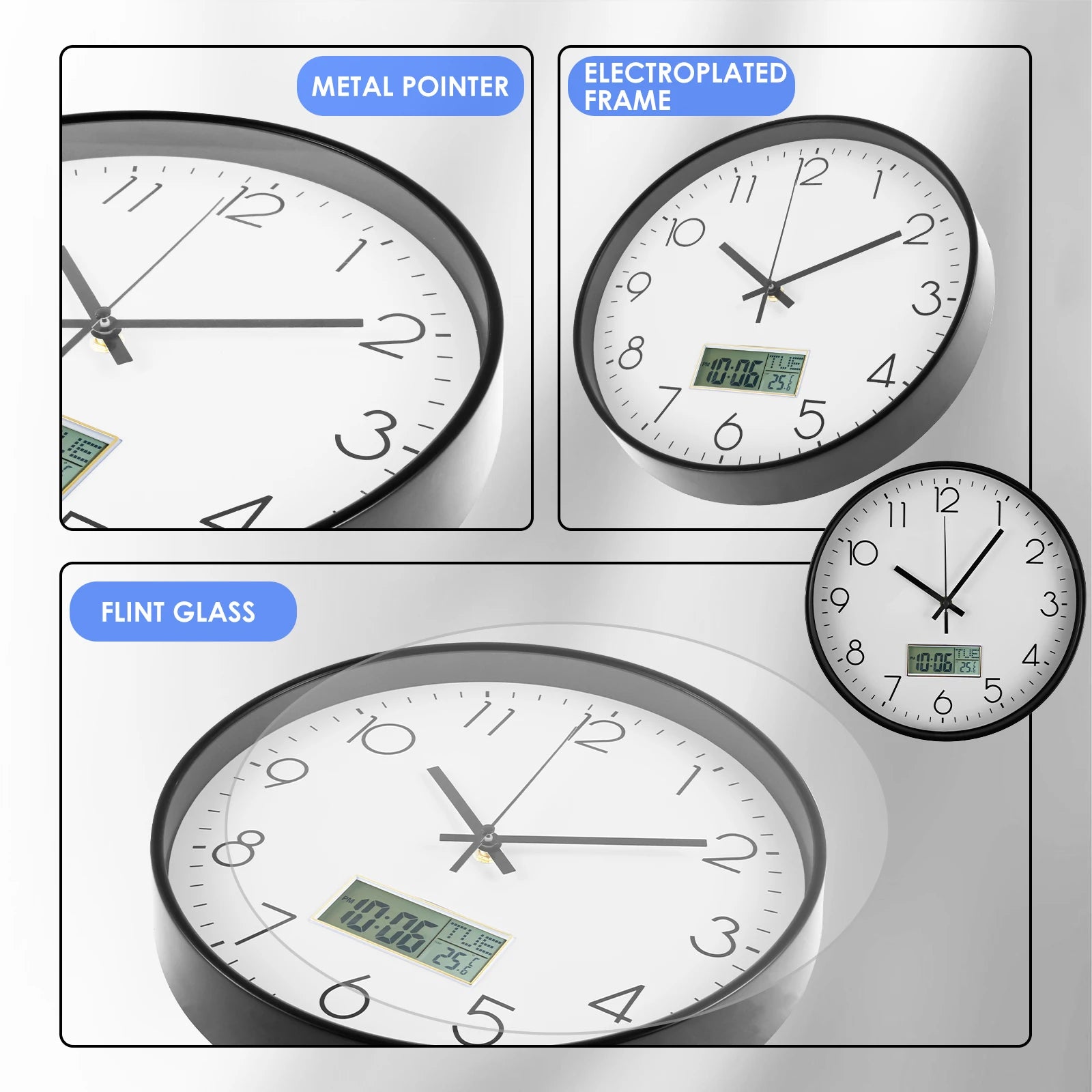 11.6 Inch Round Wall Clocks Battery Operated Wall Clock with Perpetual Calendar and F° Temperature Display for Home Decor