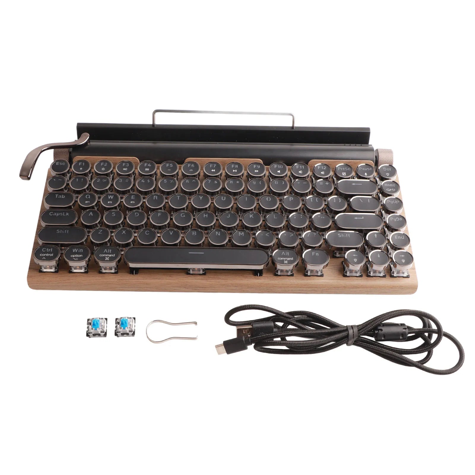 Typewriter Keyboard 83 Keys Vintage Wireless  Mechanical Keyboard with Metal Round  Blue Switch Mechanical Keyboard
