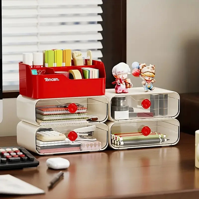 3 Layers Desk Organizer With Drawers Multifunctional Office Accessories Storage Box Stationery Desktop School Supplies
