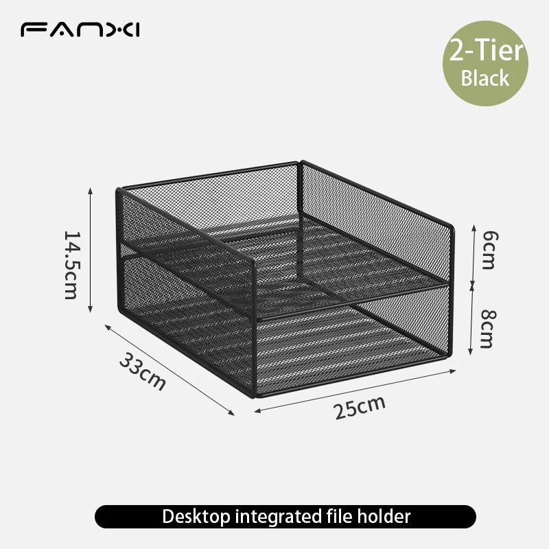 Desk Organizer with File Holder, Desk Organizers with 3 Tier Letter Trays and 2 Pen Holders, Mesh Desk Accessories & Workspace