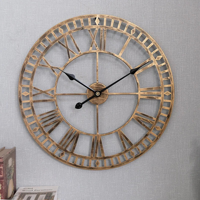 Modern Simple Clock Retro Hotel Wrought Iron Quartz Clocks Living Room Wall Hanging Clock Watch Home Decoration