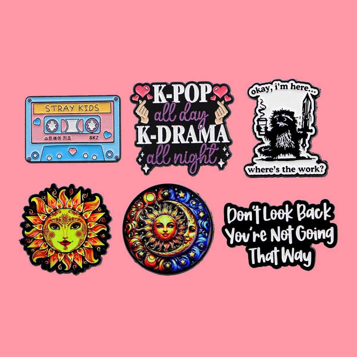 Funny Quotes 'K-POP K-DRAMA' Enamel Pins Sun Moon Brooch Lapel Pin Badge on Backpack Clothing Accessories Fashion Jewelry Gifts