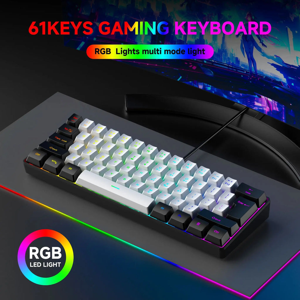 Teclado 61 key RGB Gamer keyboards 60% keyboard teclado para computadora ergonomic tastiera black white mini klavye toetsenbord