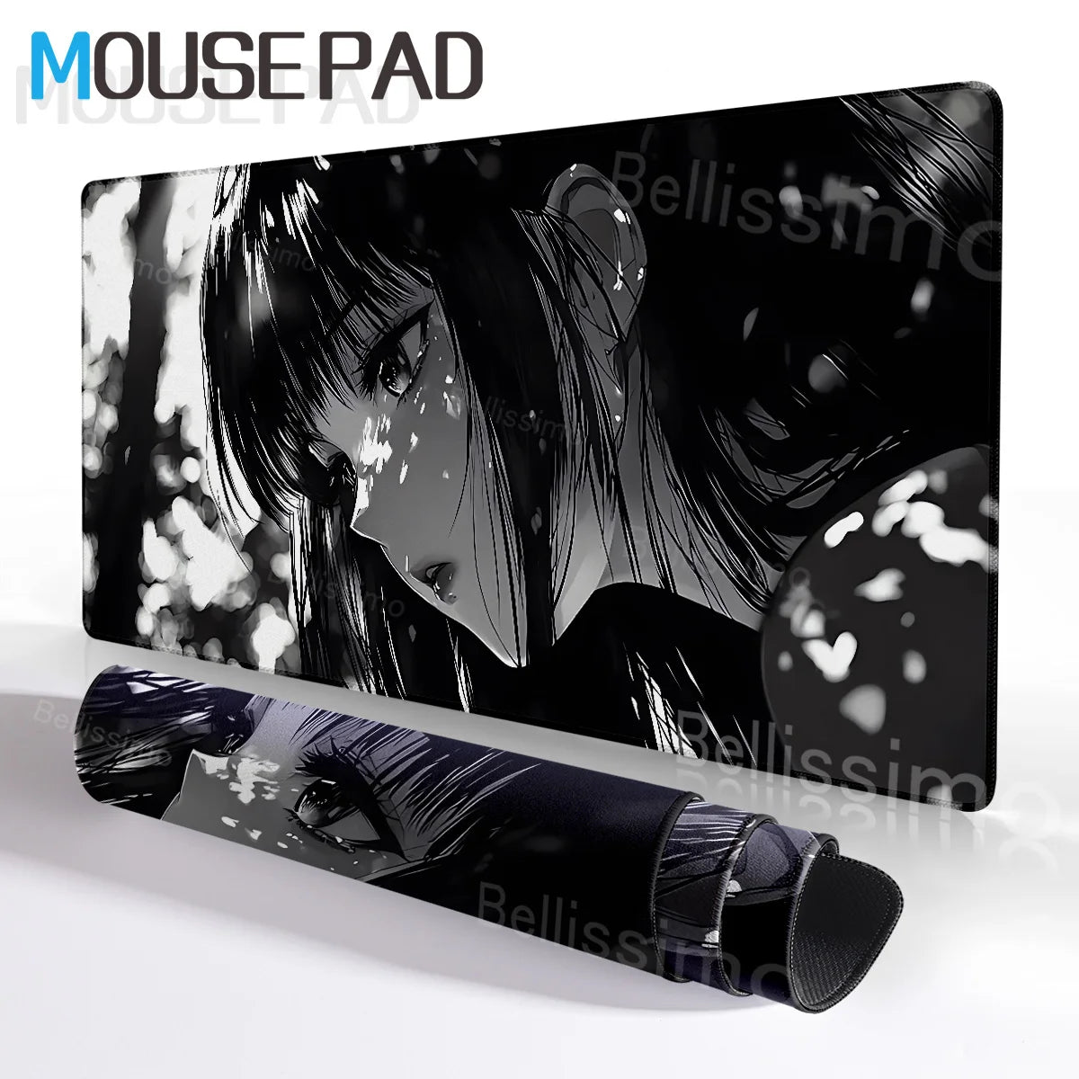 New Black and White Anime Girl Mousepad Large Mouse Pad Office Keyboard Edge Locking Desk Mat PC Gamer Accessories Non-slip Mat