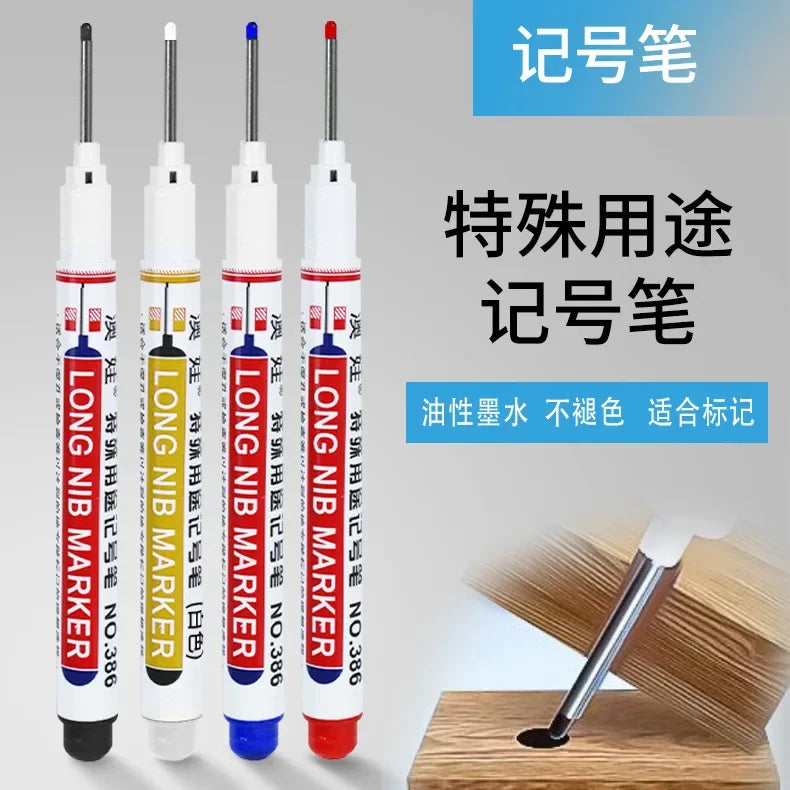 4/12 Pcs Waterproof Long Head Markers Deep Hole Marker Pen for Metal Carpenter Red/Black/Blue/Green Ink Woodworking Tools Marker