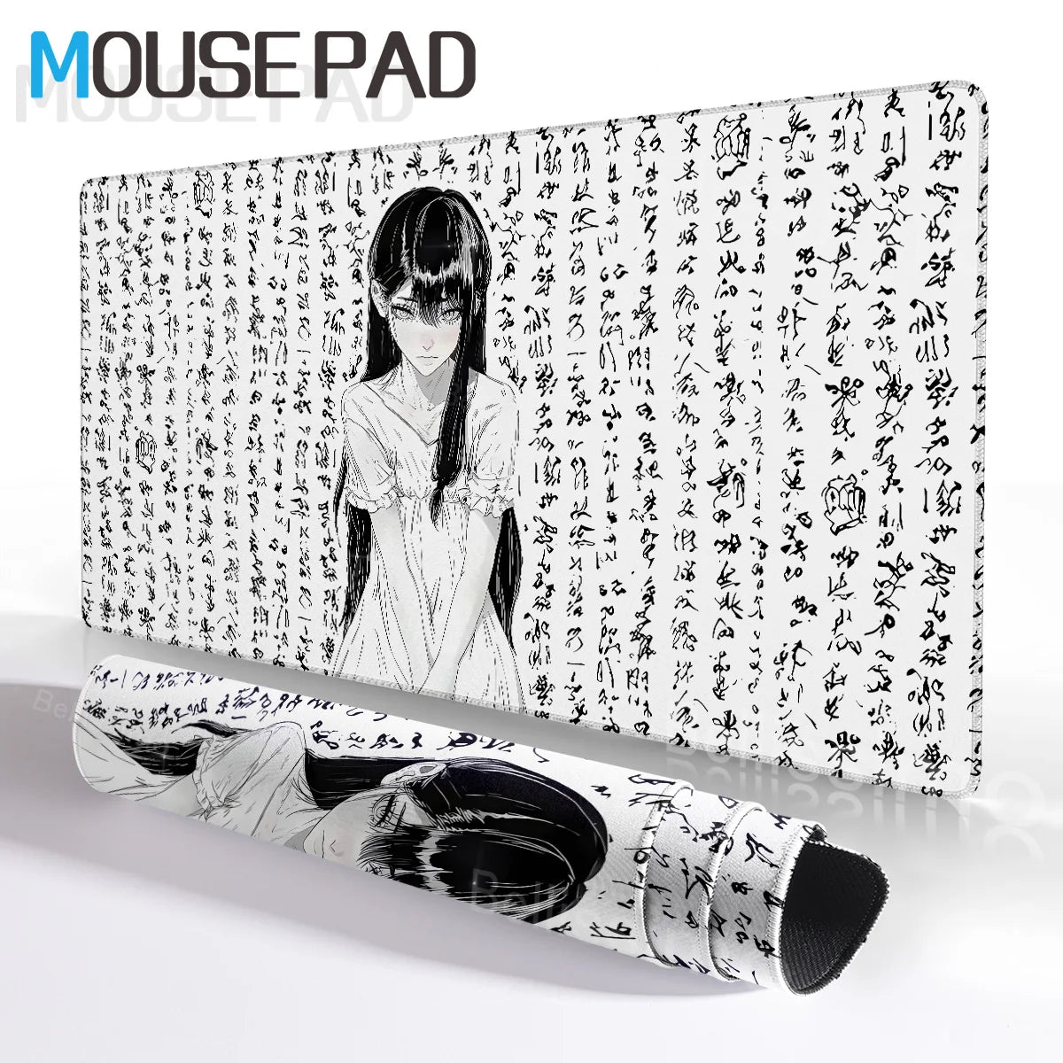 New Black and White Anime Girl Mousepad Large Mouse Pad Office Keyboard Edge Locking Desk Mat PC Gamer Accessories Non-slip Mat