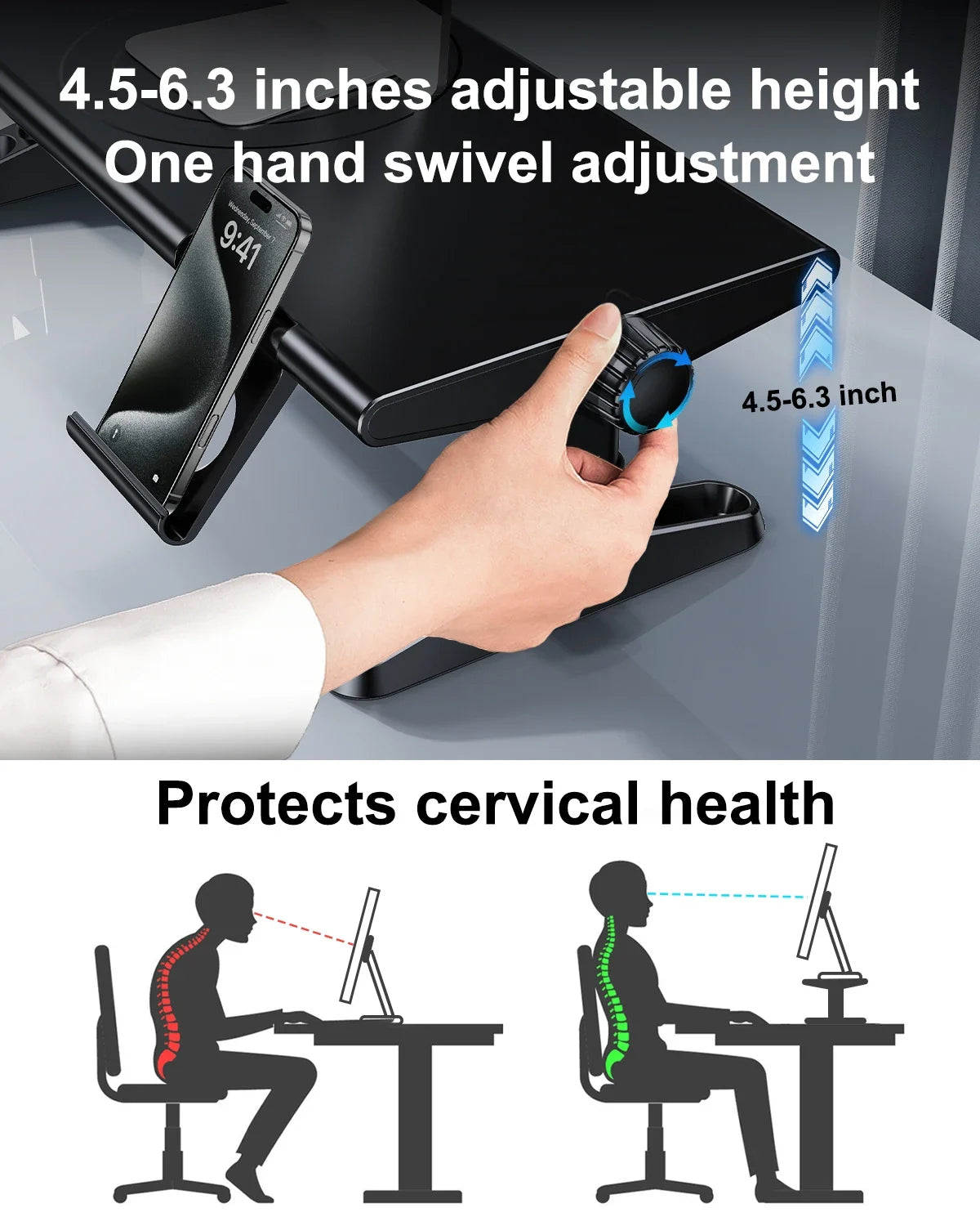 Eary Computer Monitor Stand Riser 4.5-6.3" Height Adjustable with Phone Holder with 4-Port USB 3.0 Type-C for Computer Laptop