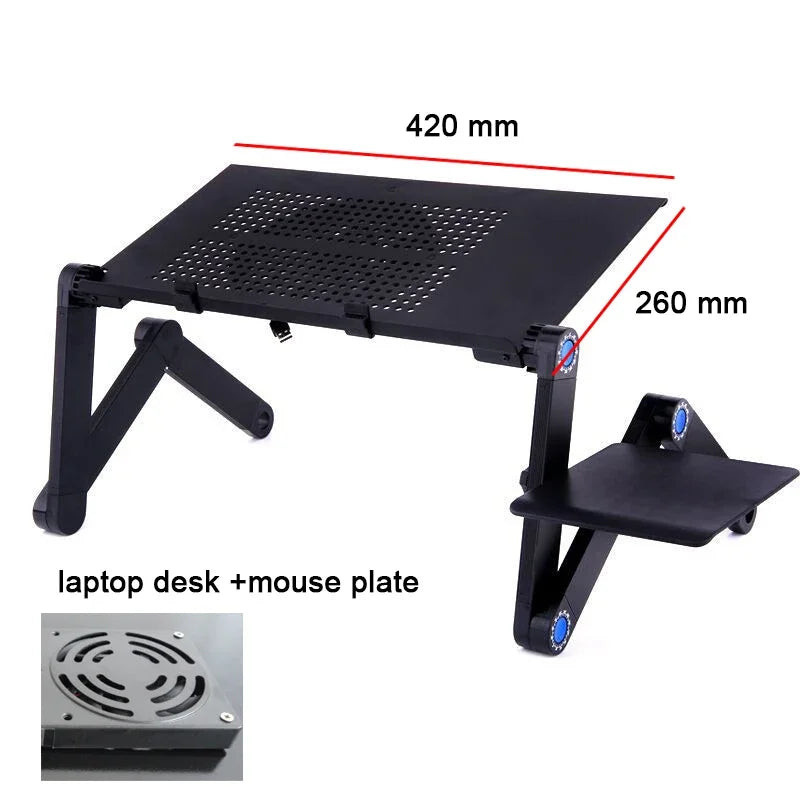 Adjustable Laptop Desk Stand Cooler Fan Portable Ergonomic Lapdesk for Bed Sofa PC Notebook Table Desk with Mouse Pad Aluminum