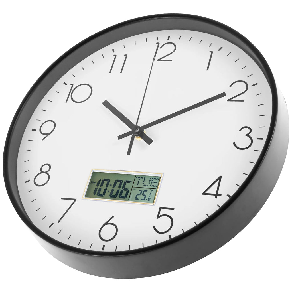 11.6 Inch Round Wall Clocks Battery Operated Wall Clock with Perpetual Calendar and F° Temperature Display for Home Decor