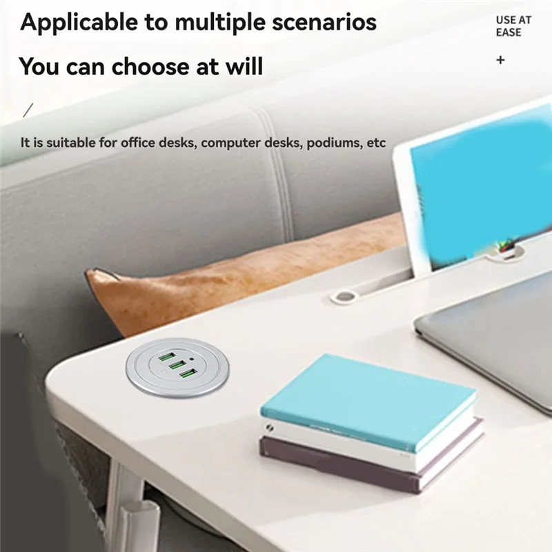 ABUO-Desktop Charger 3-Port USB Hub Embedded Charging Station For Mobile Phones 3-In-1 Data Line Splitter Desk Organizer