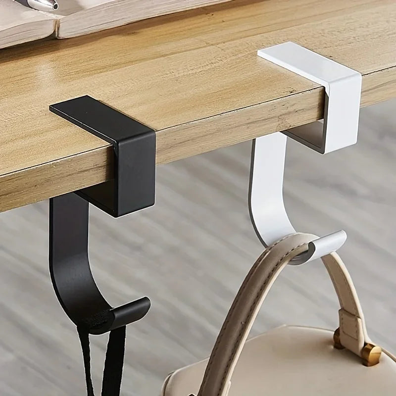 Aluminum Desk Hook Organizer Anti-Slip Design Sleek Black White for Office Student Desk Organization Bag Storage Utility Hooks