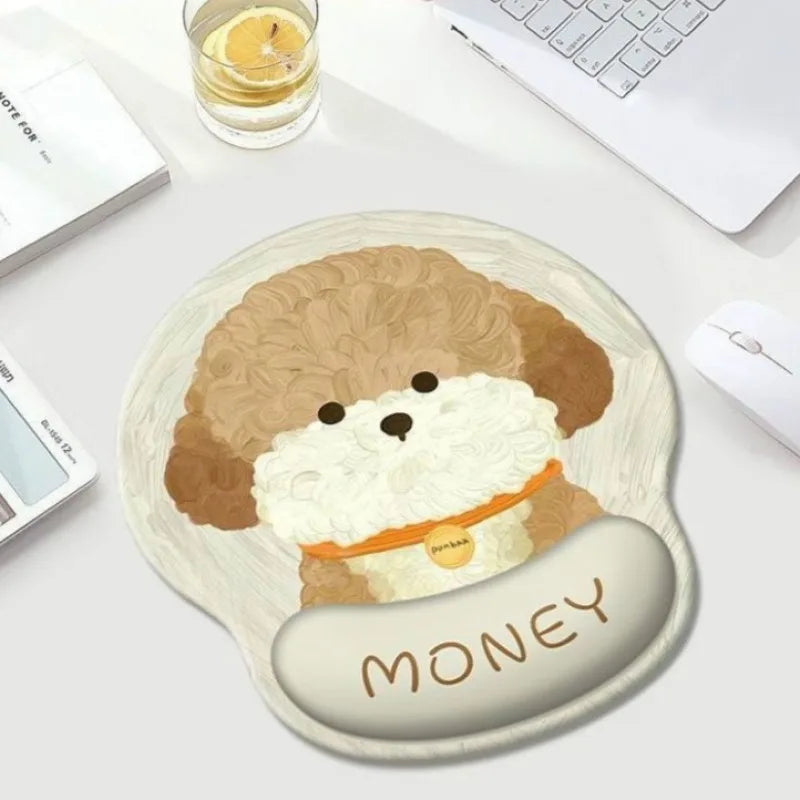 Cartoon Puppy Mouse Pad with Wrist Rest Non-Slip Soft Ergonomic Desk Mat For Office Gaming Computer Desk Universal Mousepad
