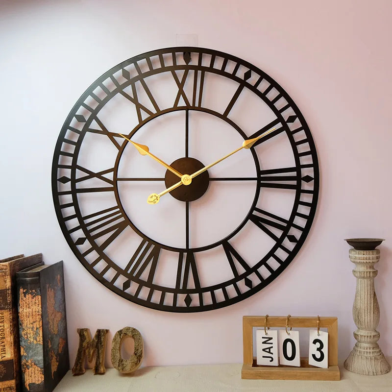 Modern Simple Clock Retro Hotel Wrought Iron Quartz Clocks Living Room Wall Hanging Clock Watch Home Decoration