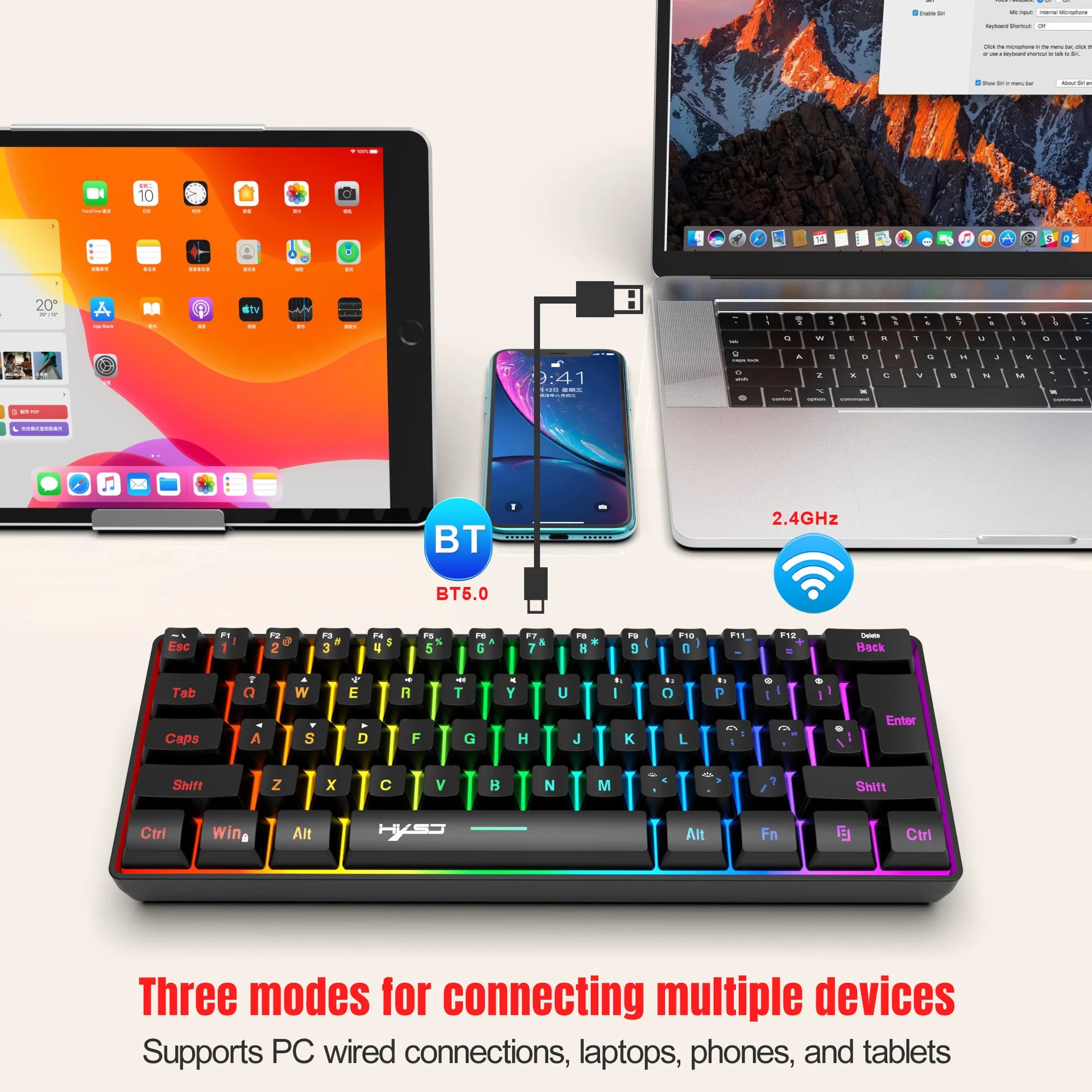 Wireless keyboard claviers teclado 60% sem fio key board teclado branco teclado redragon Redragon bluetooth+2.4G clavier blanc