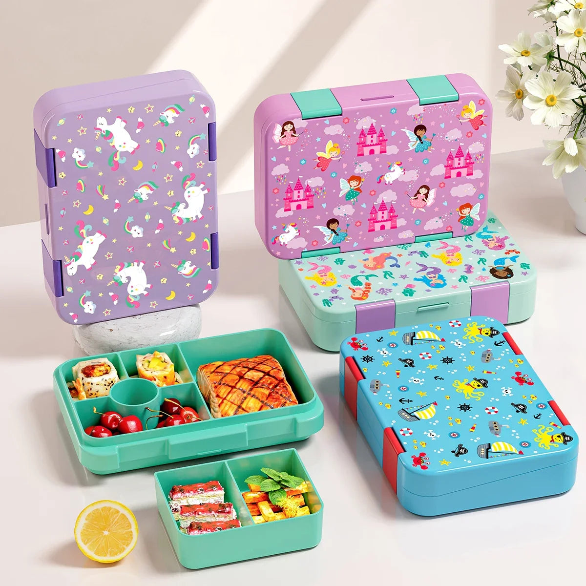 Children's Double Buckle Lunch Box Cartoon Lunch Box Students Can Reuse Large-capacity Portable Lunch Box