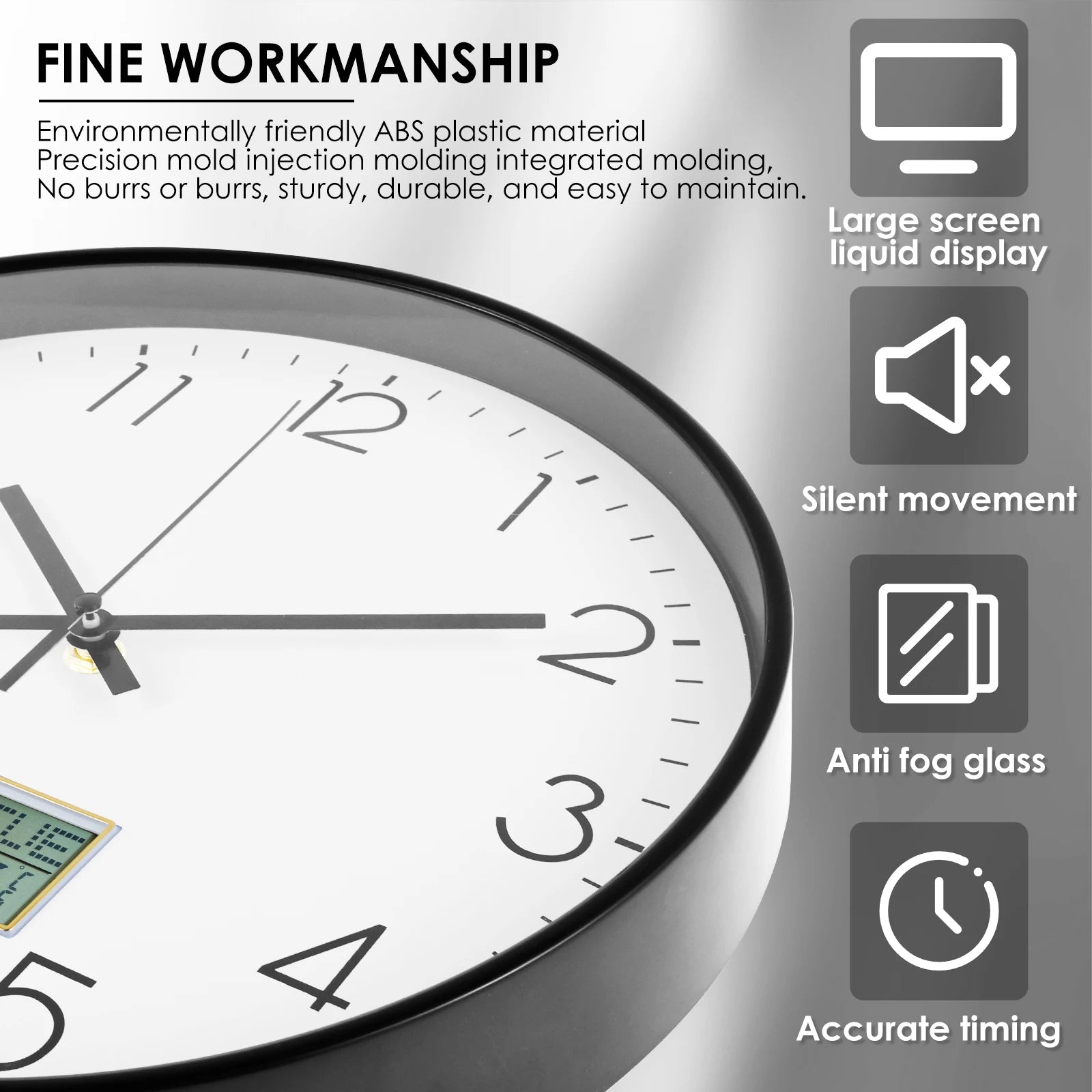 11.6 Inch Round Wall Clocks Battery Operated Wall Clock with Perpetual Calendar and F° Temperature Display for Home Decor