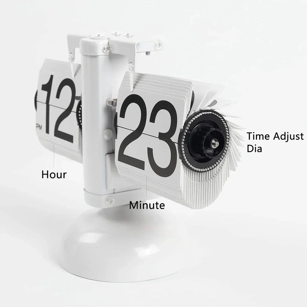 Table Clock 12H/24H Mechanical Automatic Page Turning Clock Retro Ornaments Living Room Bedroom Office Desktop Decoration