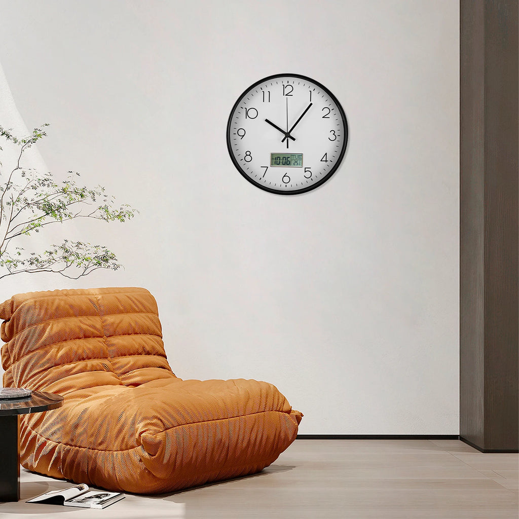 11.6 Inch Round Wall Clocks Battery Operated Wall Clock with Perpetual Calendar and F° Temperature Display for Home Decor